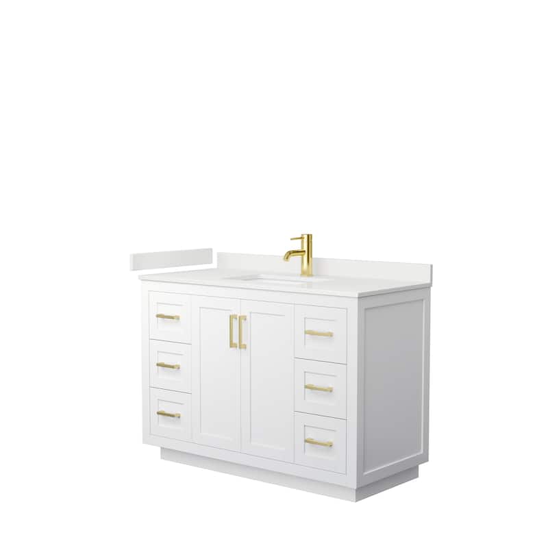 Miranda 48-inch Single Vanity, Quartz Top - White, Gold Trim, White Quartz Top