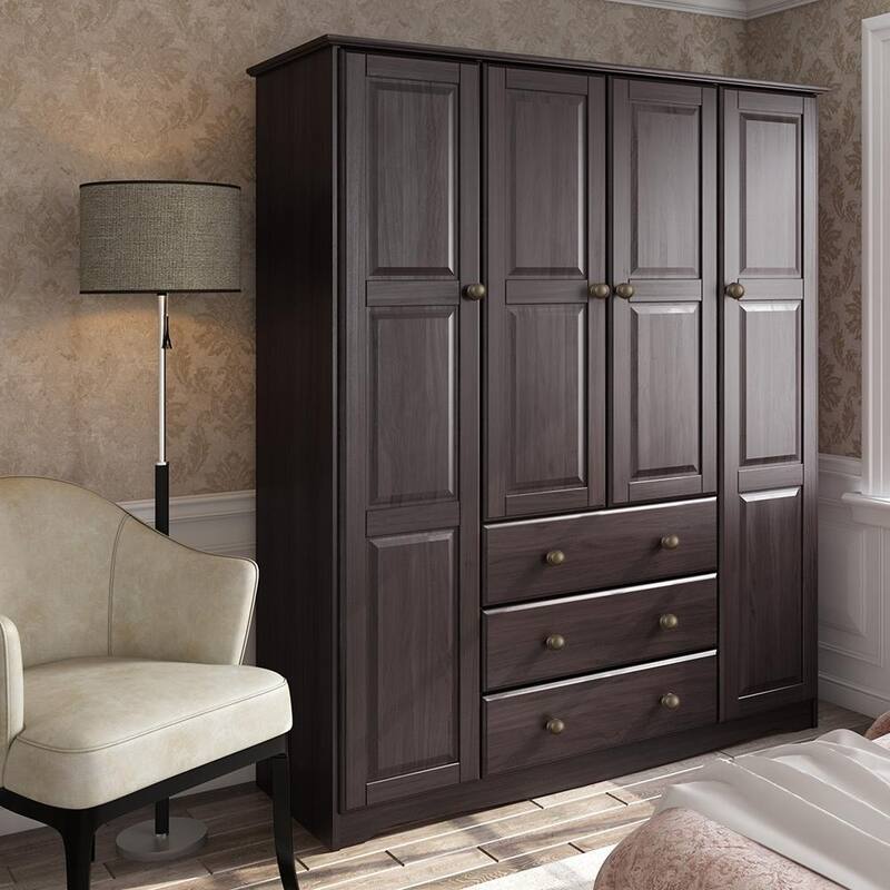 Palace Imports 100% Solid Wood Family Wardrobe Armoire (No Shelves Included) - Java-Metal Knobs