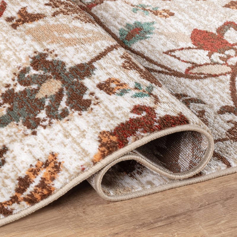 Beige Multi Vine Floral Stylish and Durable Area Rug