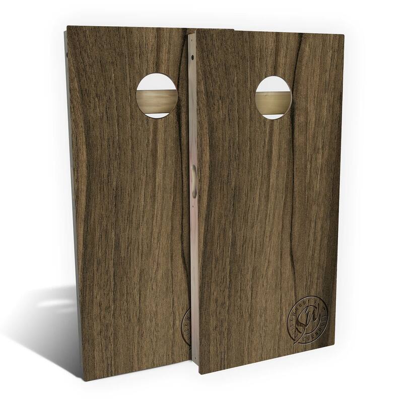 Peruvian Walnut Outdoor Cornhole Board Set - Backyard 2x4 - Include Edge Lights