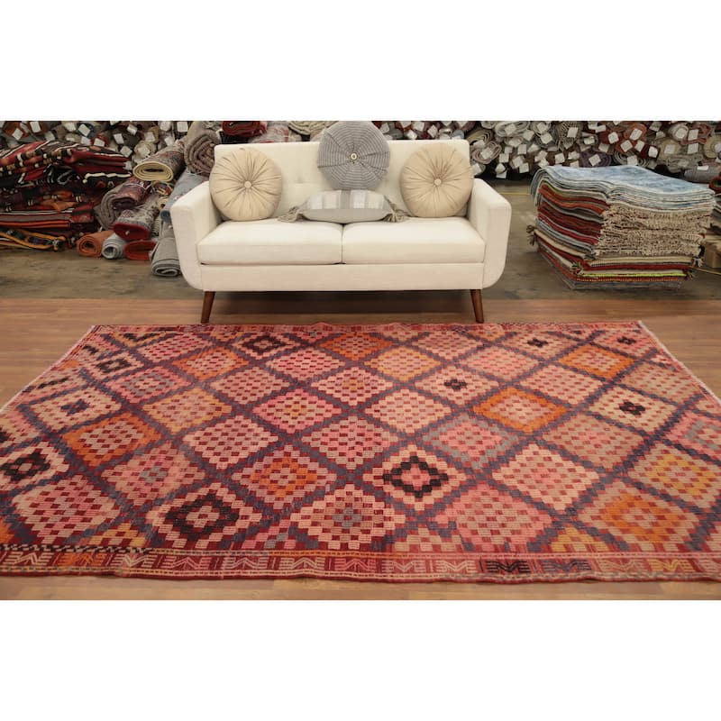 Hand Woven Oriental 100% Wool Carpet Southwestern Tribal Multi-Colored Kilim Area Rug - 9' 3'' X 5' 11''