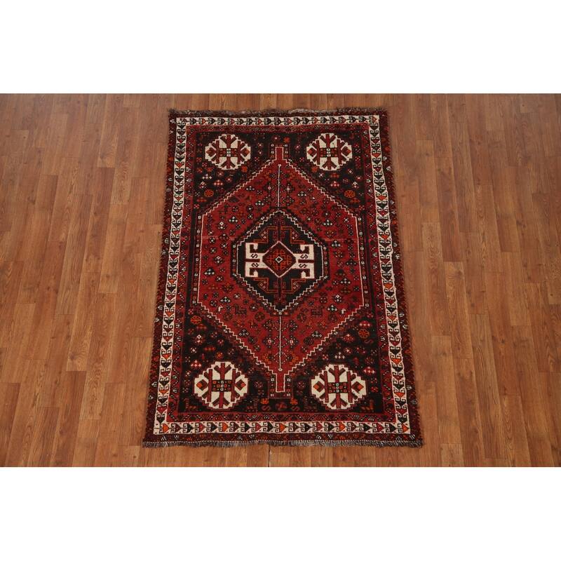 Vegetable Dye Qashqai Persian Vintage Rug Hand-knotted Wool Carpet - 3'6"x 5'3"