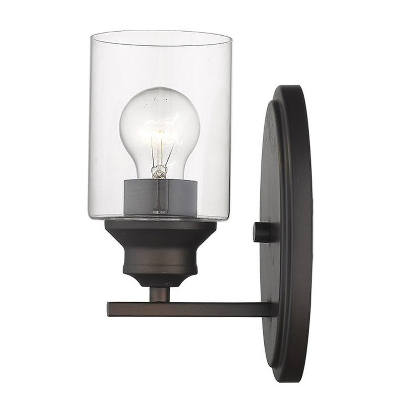 Modern Wall Sconce 1 Light with Clear Glass Shade and Steel Fixture Damp Rated Reversible Mounting - 9.25" H x 5" W x 5.75" D