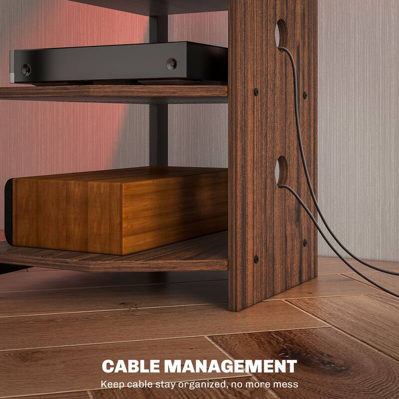 Corner TV Stand with 4 Shelves RGB LED Lighting Steel Frame and Cable Management for Living Room Storage