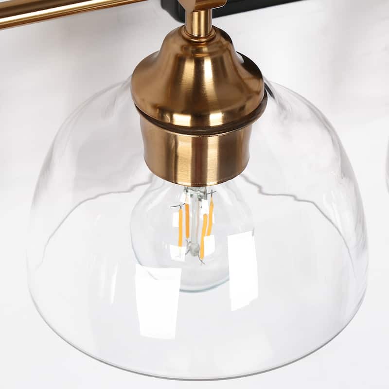 Modern 4-Light Black Gold Bathroom Vanity Light Dome Clear Glass Wall Sconces - W 29.5" x D 6.3" x H 7.9"