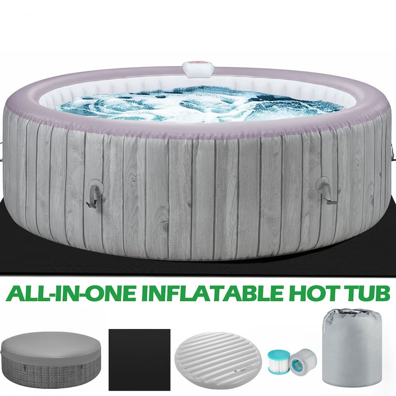 82''Inflatable Hot Tub w/Heating & Filters，Portable Hot Tub for Home Spa，6 Person Round Pool