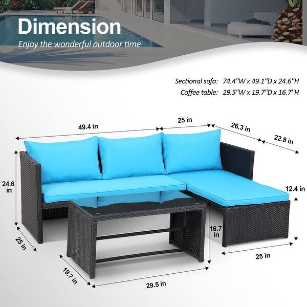 dimension image slide 0 of 3, Tappio 3-piece Outdoor Wicker Sofa Furniture Conversation Set