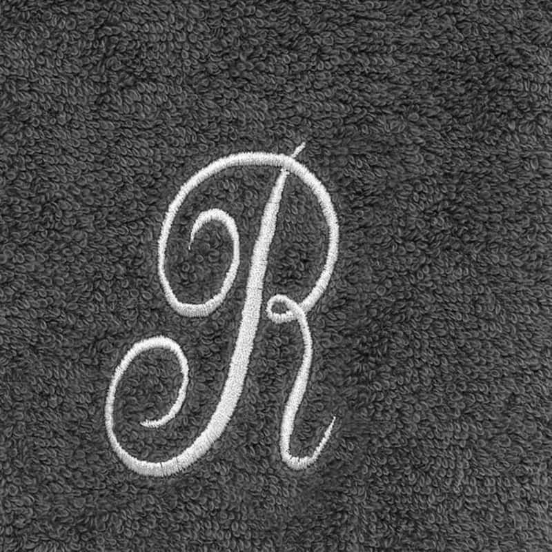 Avanti Granite with Silver Script Monogram Bath Towel Letter R - Fingertip Towel