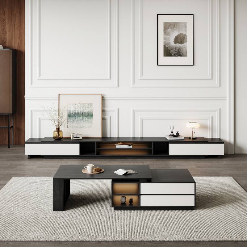 Extendable Coffee Table with LED Lights & 2 Drawers - 43.3" to 70.86"
