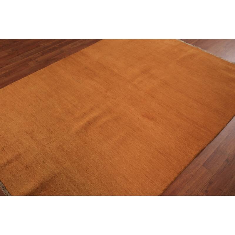 Solid Orange Gabbeh Oriental Area Rug Handmade Wool Carpet - 4'10" x 6'9"