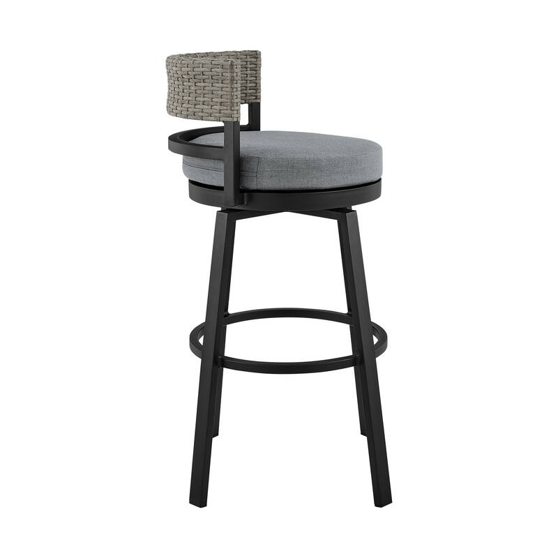 Encinitas Black Aluminum and Gray Wicker Outdoor Patio Bar or Counter Height Swivel Stool