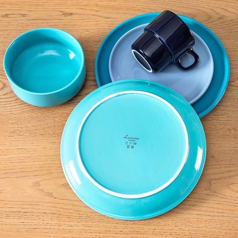 LOVECASA 16-Piece Round Dinnerware Set Stackable, Service for 4