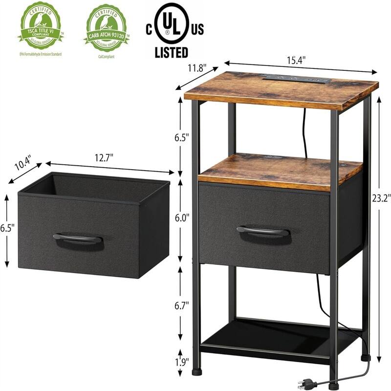 Nightstands Set of 2 with Charging Station and Drawer