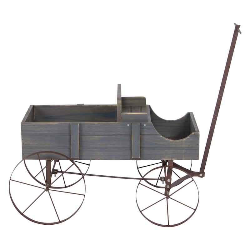 Goldcast Rustic Wagon Garden Planter with Metal Wheels