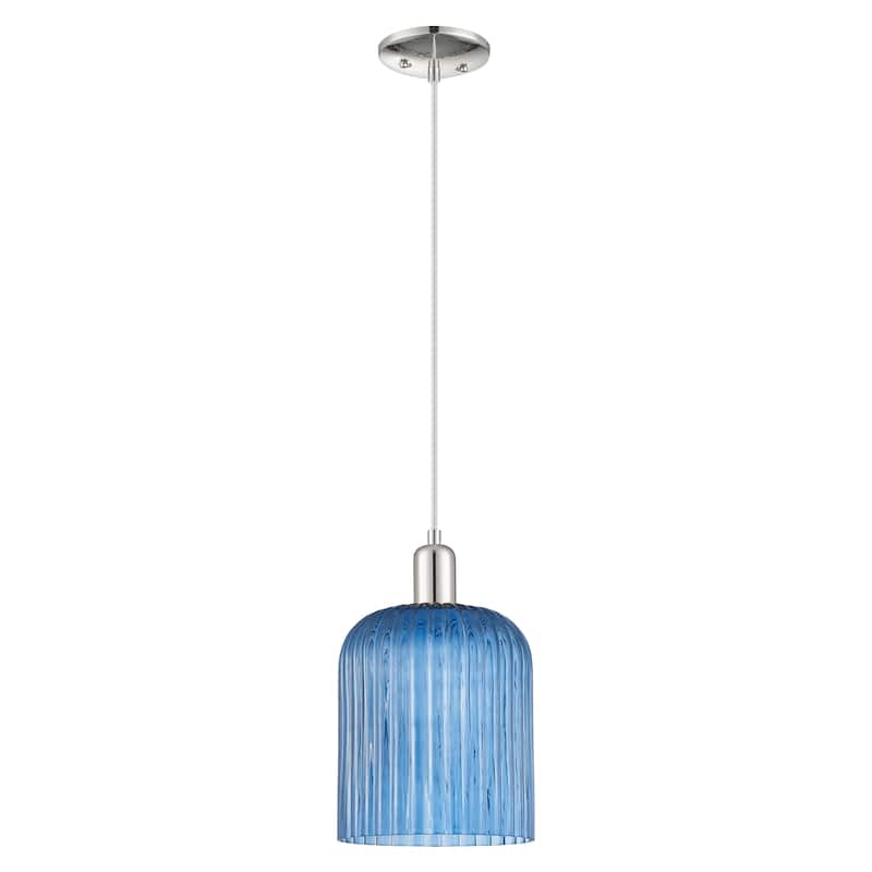 Innovations Lighting Endless Possibilities Arcadia - Bridal Veil - 1 Light 8" Cord Hung Mini Pendant - Blue Shade/Polished Nickel