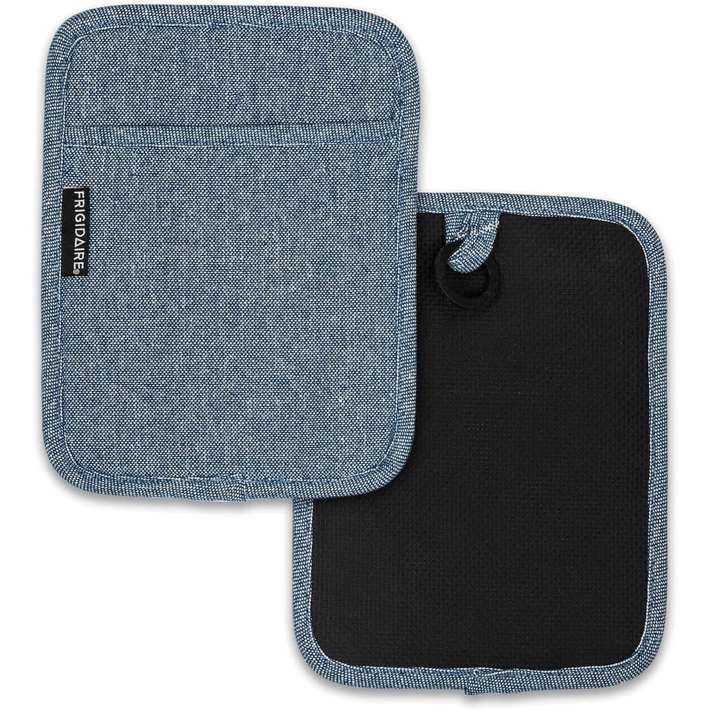 2 Pack - Blue Heat Resistant Thick Soft Quilted Lining Kitchen Oven Pot Holders With Neoprene and Cotton Non-slip - 9" x 7"