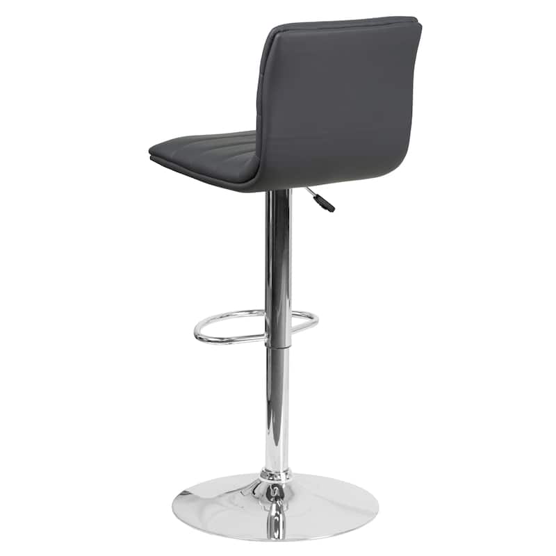 Modern Vinyl Adjustable Height Barstool with Horizontal Stitch Back - 16"W x 19"D x 35" - 44"H - 16"W x 19"D x 35" - 44"H