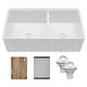 preview thumbnail 1 of 18, Karran 33" Double Bowl Workstation Fireclay Kitchen Sink with Reversible Fluted Apron Front White