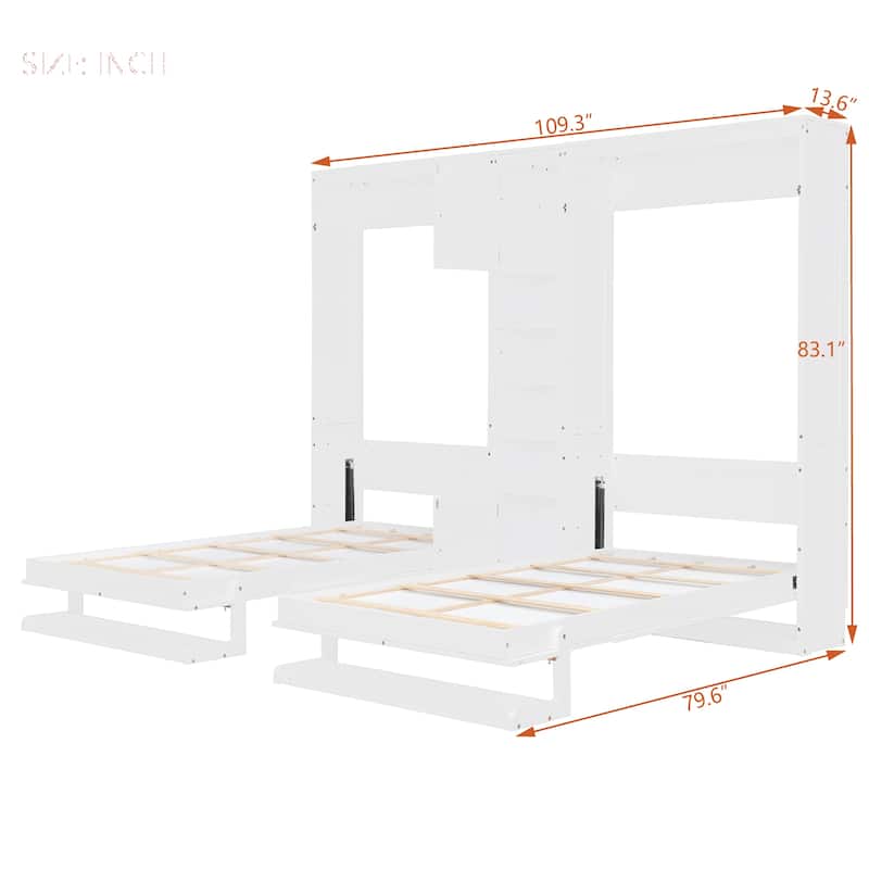 Roomfitters Twin Wall Murphy Bed System with Center Storage Shelves, Convertible Fold Down Sleeper Cabinet