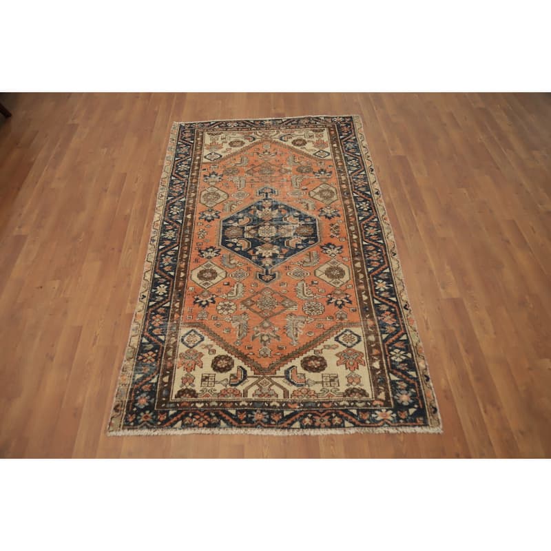 Hand Knotted Oriental 100% Wool Carpet Traditional Geometric Oranges & Rust Hamedan Area Rug - 6' 4'' X 3' 10''