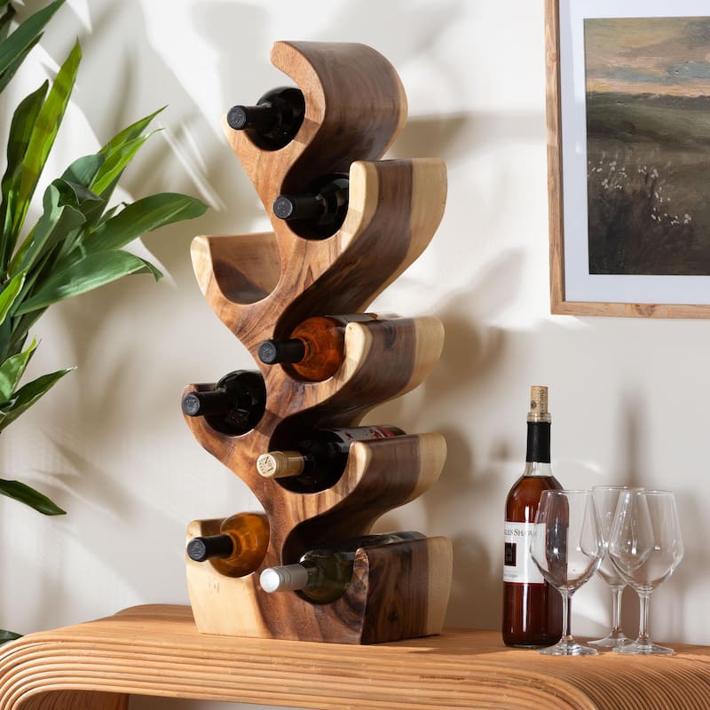 Matana Suar Wood Wine Rack with 8-Bottle Capacity, Modern Rustic Wine Organizer Stand with Tree Branch Design, Free-Standing
