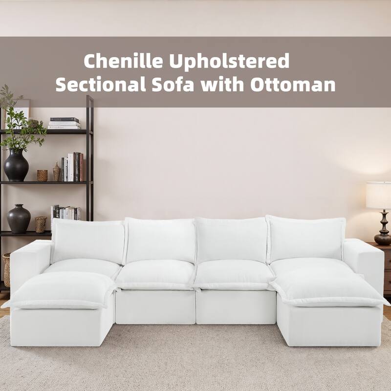 147.9'' W U-Shaped Modular Sectional Sofa Comfy Cloud Couch Chenille Sofa