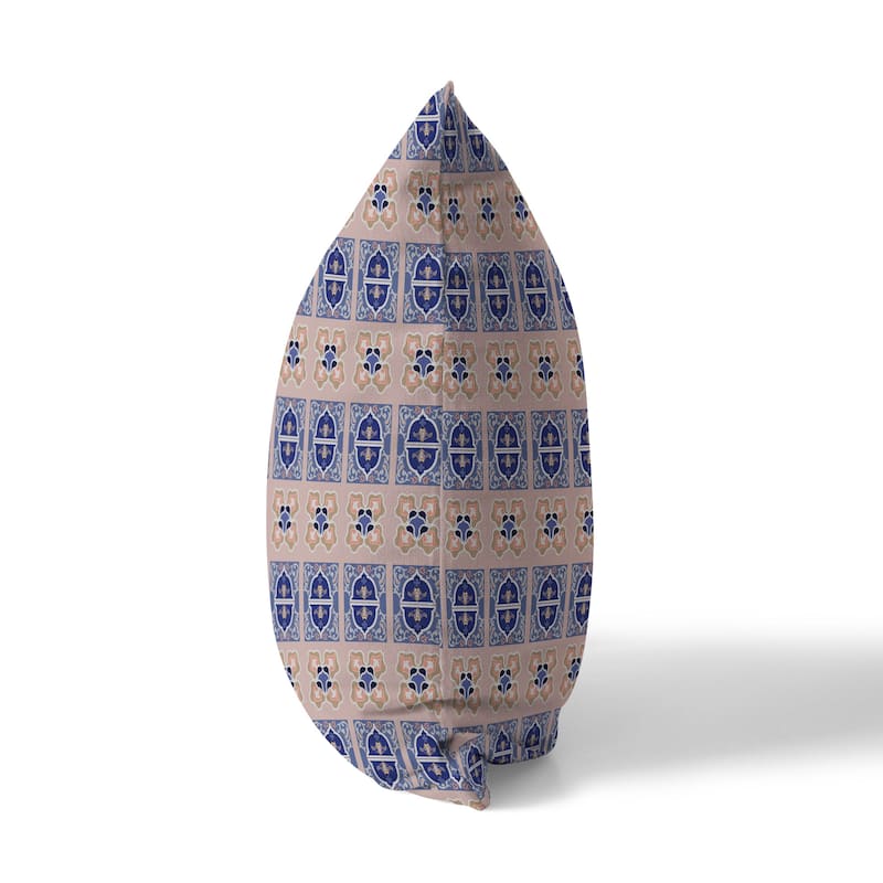 Blue And Silver Darbari Dynasty Indoor/Outdoor Throw Pillow Zipper