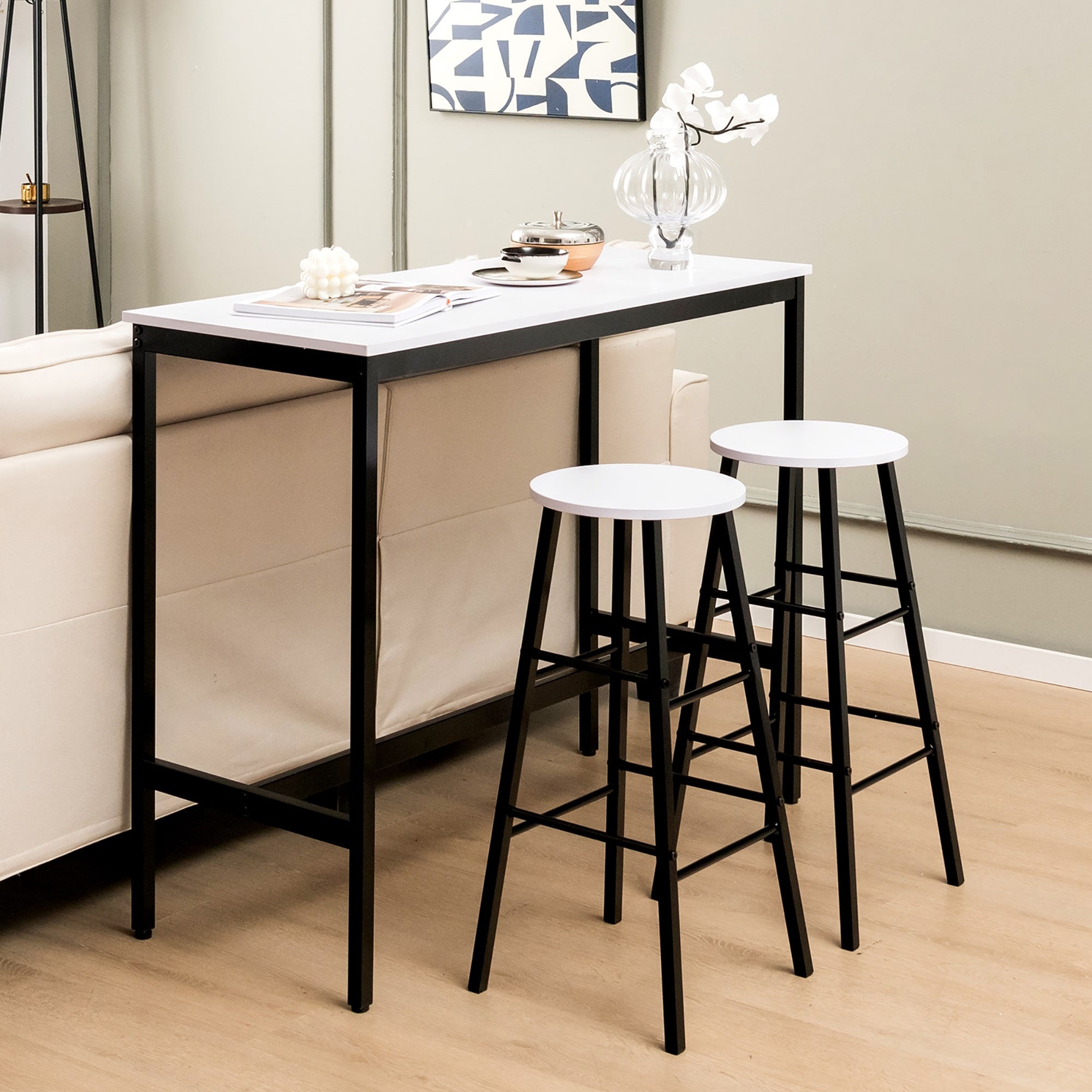 Costway 3 Piece Bar Table Set Pub Table and 2 Stools Counter