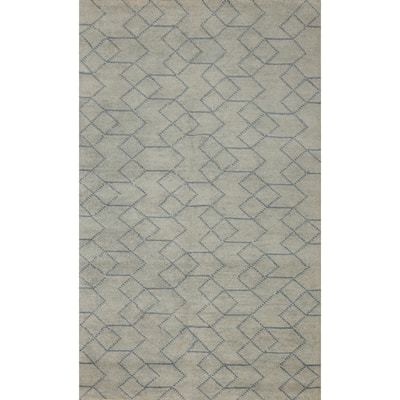 Hand-knotted Modern Wool Grey Geometric Area Rug Oriental Carpet - 7' 11'' X 4' 11''