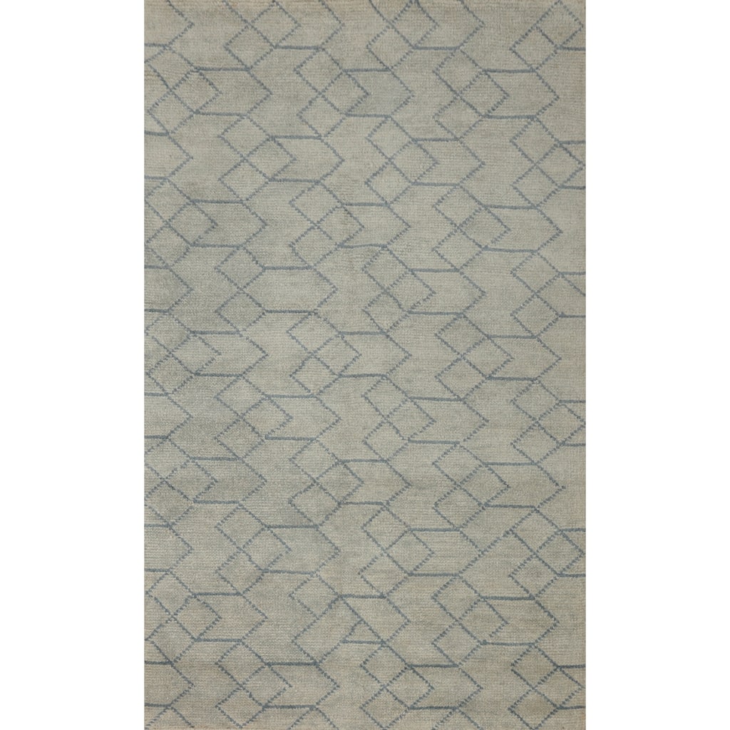 Hand-knotted Modern Wool Grey Geometric Area Rug Oriental Carpet - 7' 11'' X 4' 11''