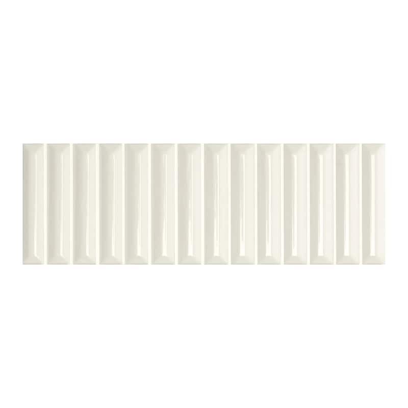 Hashi 4" x 12 Fluted Kit Kat Glossy Italian Wall Tile - Camelia White.