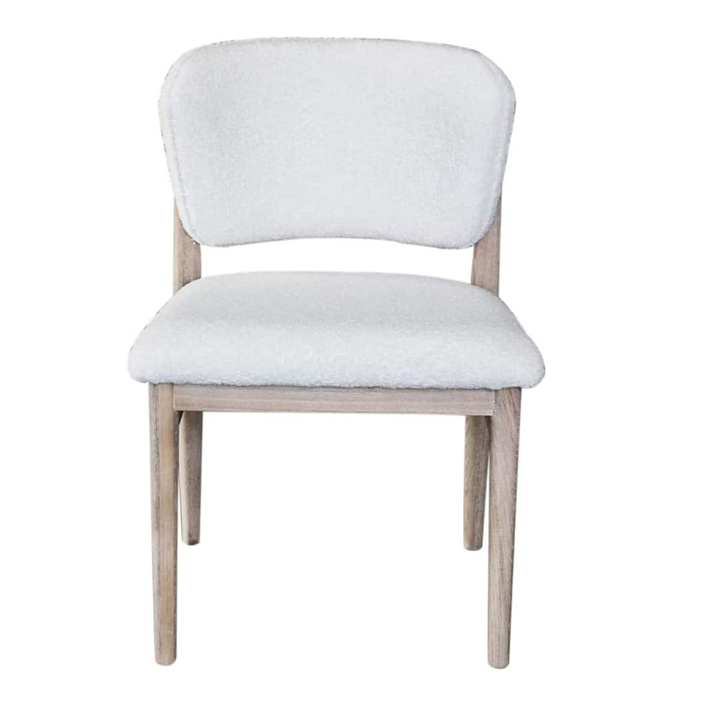 Dining Side Chair Set of 2, Plush White, Open Back, Natural Gray Wood