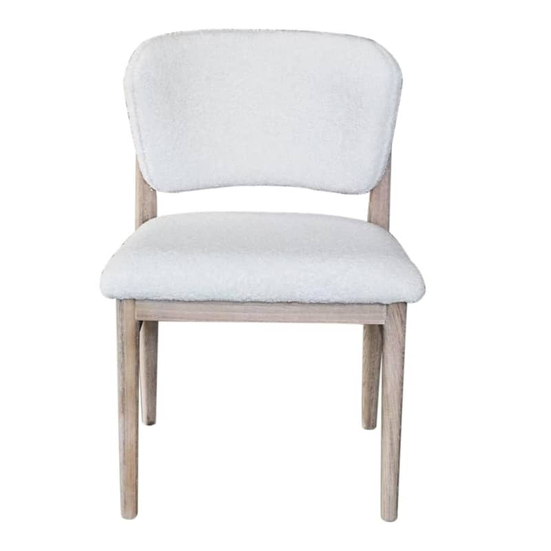 Dining Side Chair Set of 2, Plush White, Open Back, Natural Gray Wood