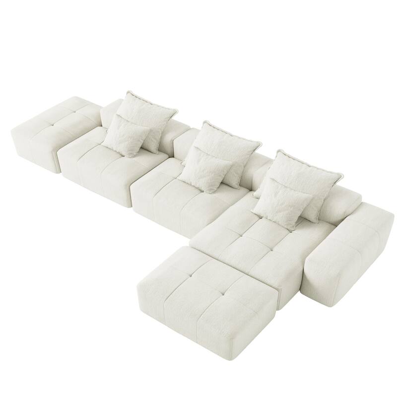 170" Oversized Modular Sectional Sofa 5 Seat Chenille Fabric Soft Cushion Sofa with 6 Pillows,No Assembly Required