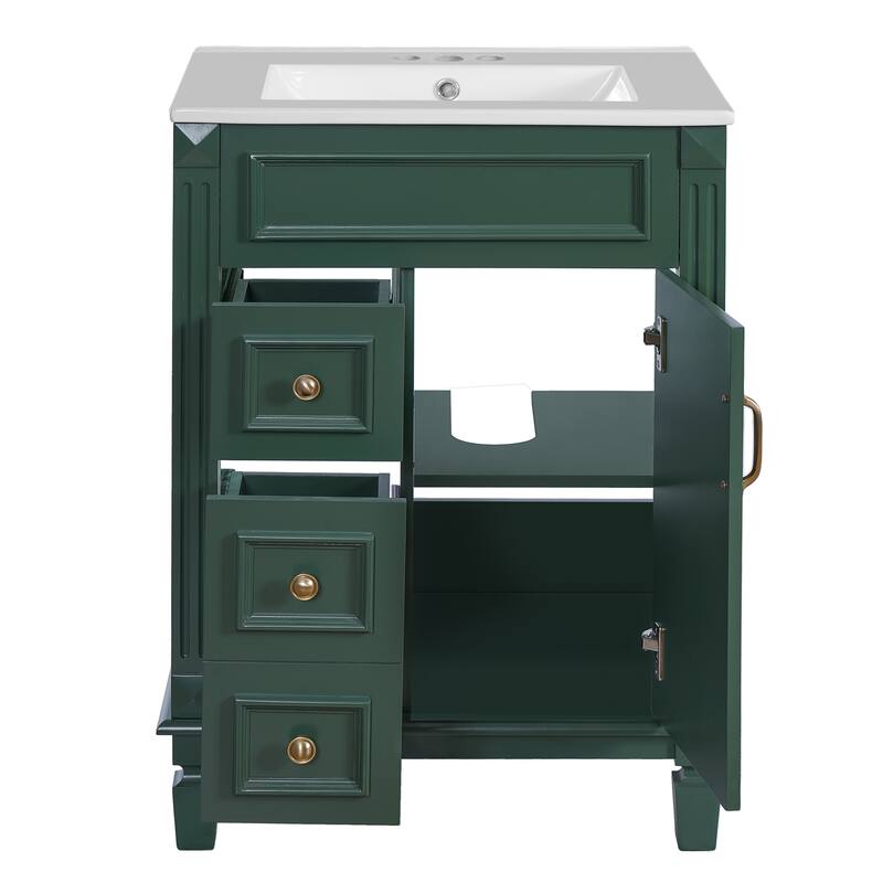 24" Bathroom Vanity with Ceramic Sink Bathroom Storage Cabinet with 2 Drawers and Adjustable Shelf