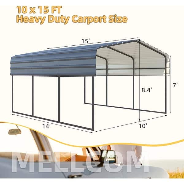 dimension image slide 2 of 4, Erommy Outdoor Carport with Galvanized Steel Roof - Multi-Use Shelter, Sturdy Metal Carport for Cars, Boats, and Tractors