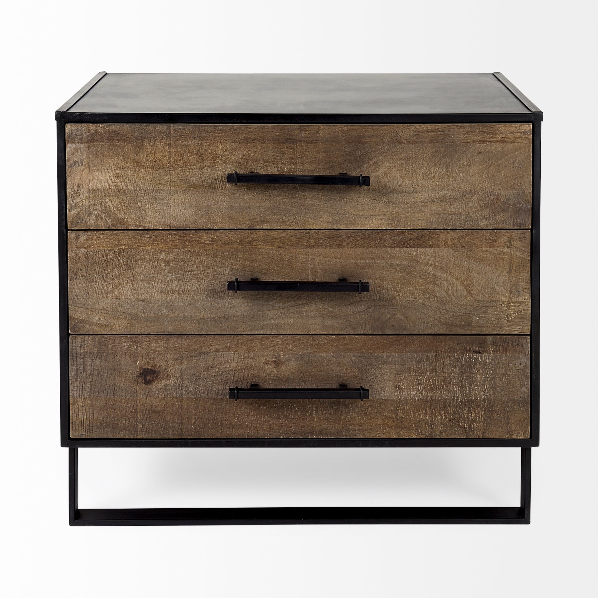 Alvin Medium Brown Solid Wood w Iron Frame Accent Cabinet Bed