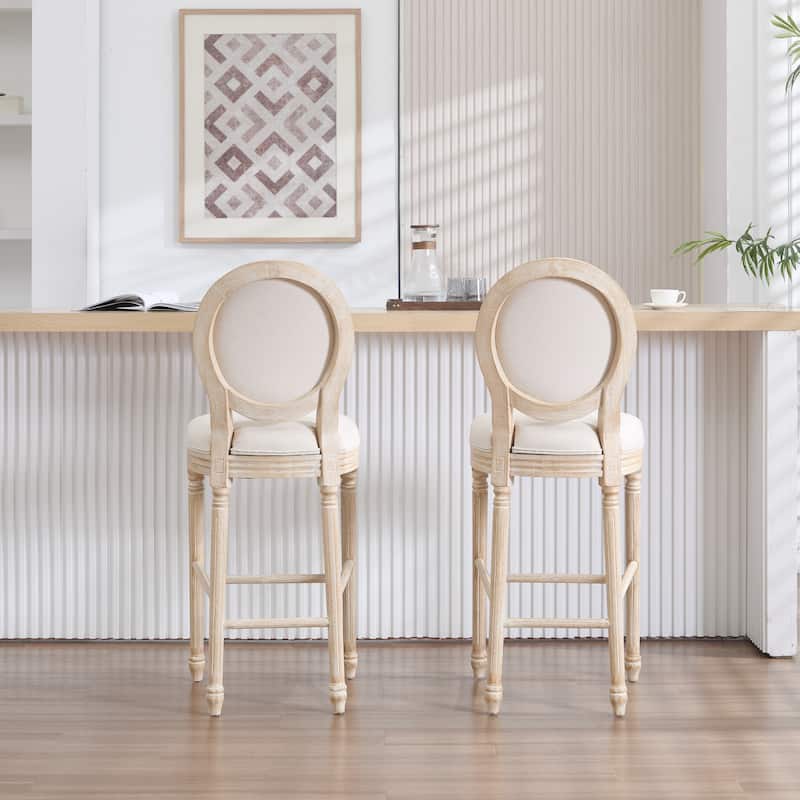 French Country Dining Chairs Set of 2, Upholstered Chairs with Round Back, Wire drawing and carving techniques