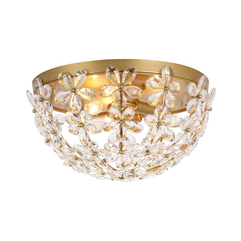 Luxury 3-Light Crystal Flower Cage Flush Mount Ceiling Light 16.5in