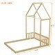 preview thumbnail 8 of 8, Natural Full Size Pine Wood Roof-framed Headboard Floor Bed with Headboard Guardrails, without Slats