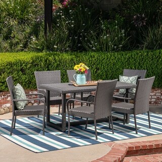 Melville Outdoor 7 Piece Wicker Dining Set by Christopher Knight Home