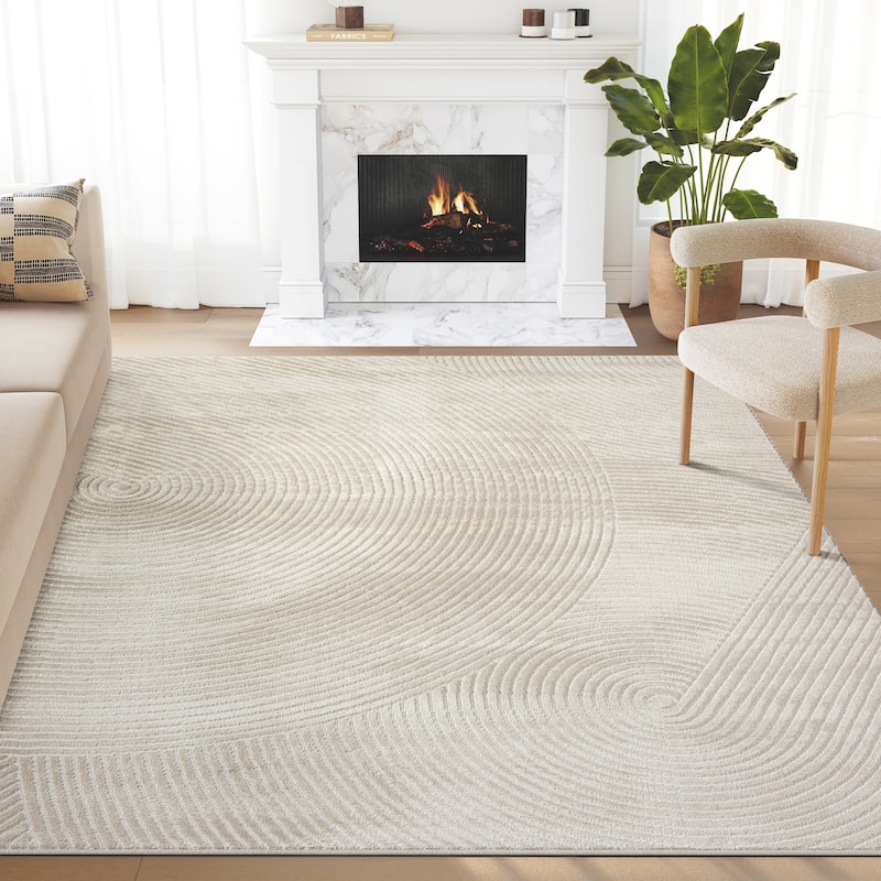 Abani Neutral NTL130 Zen Reiki Circles Area rug - 6' x 9' - Beige
