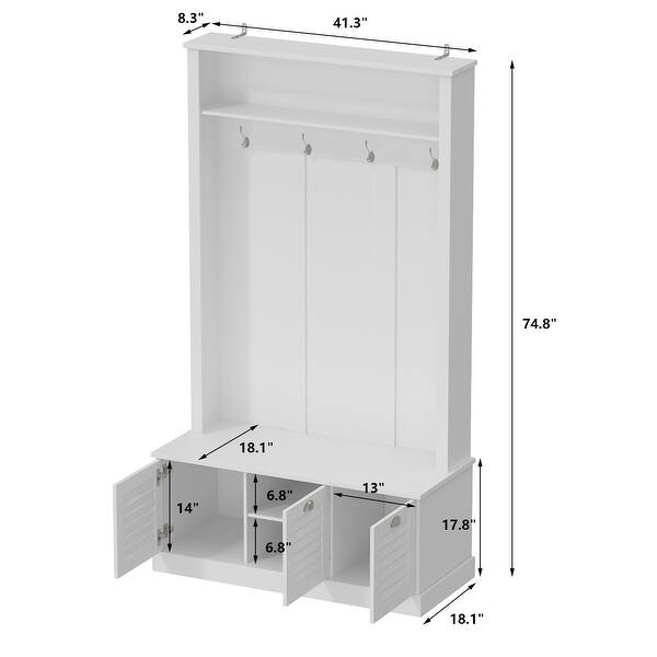 Seaside Hall Tree, Entryway Bench with Coat Rack and Shoe 74.