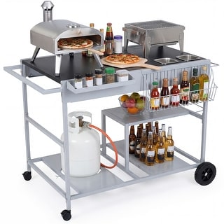 Gymax Pizza Oven Cart w/Topping Station 2 Spice Containers Wheels ...