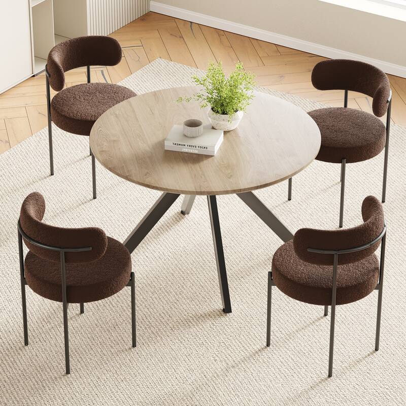 47.2" Solid Wood Round Dining Kitchen Table for 4-6 People with Intersecting Pedestal Base