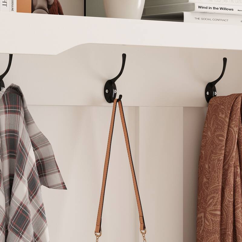 Cubby Wide Hall Tree With Bench Coat Hook 17.3" D x 39.8" W x 67.1" H