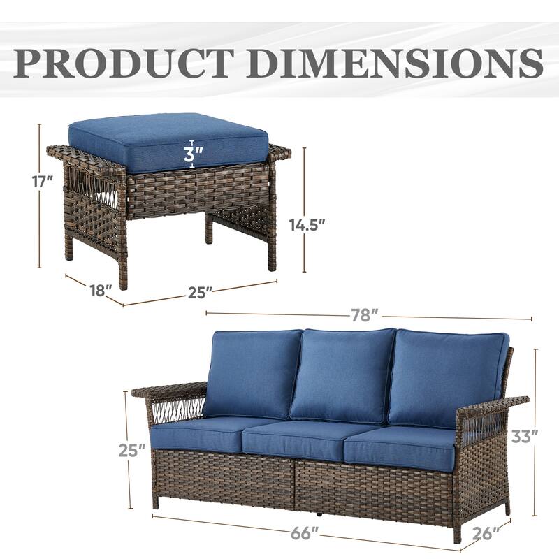Outdoor Sofa Deep Seat Sofa Ottoman Set