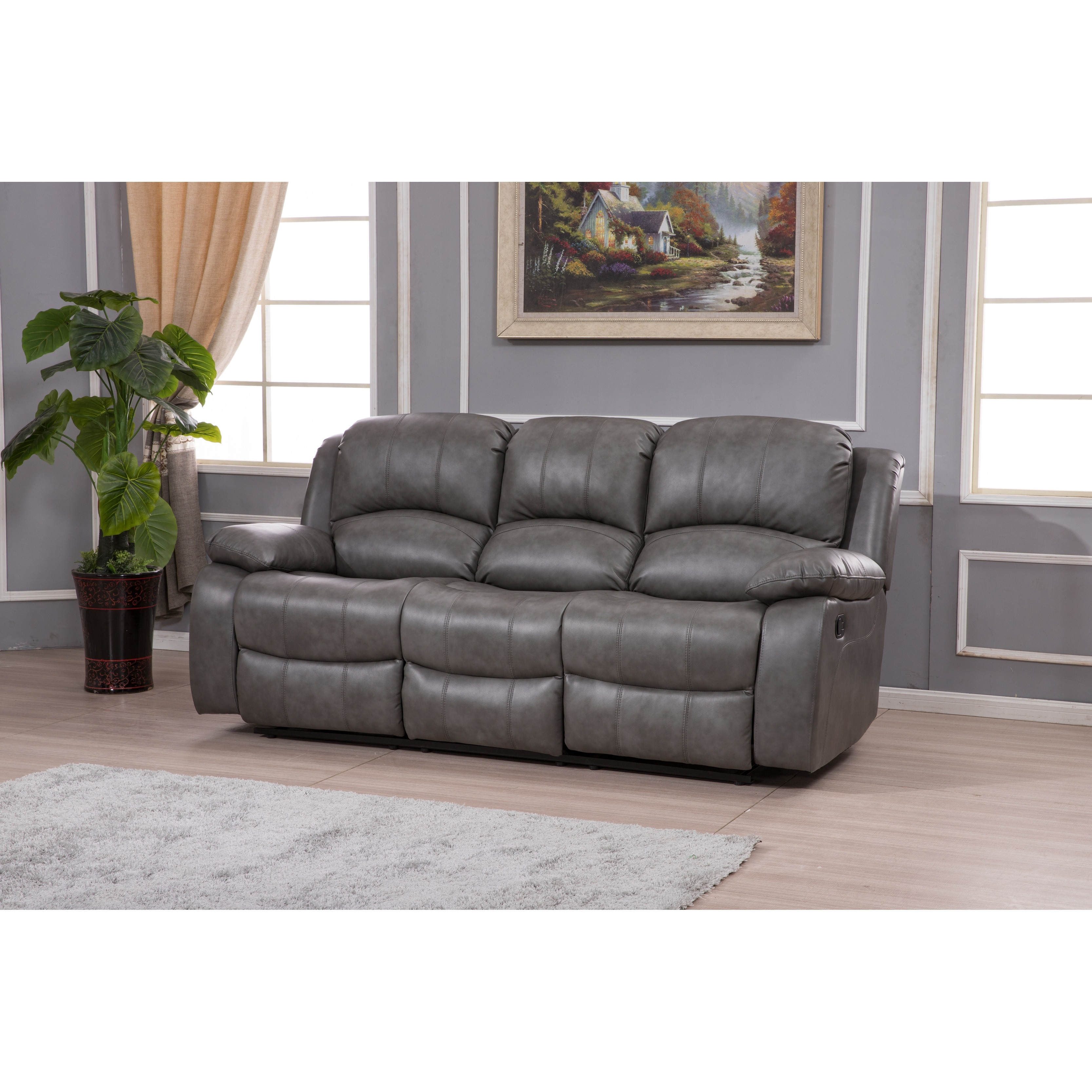 Betsy Furniture Bonded Leather Manual Rclining 3 seat Sofa Couch