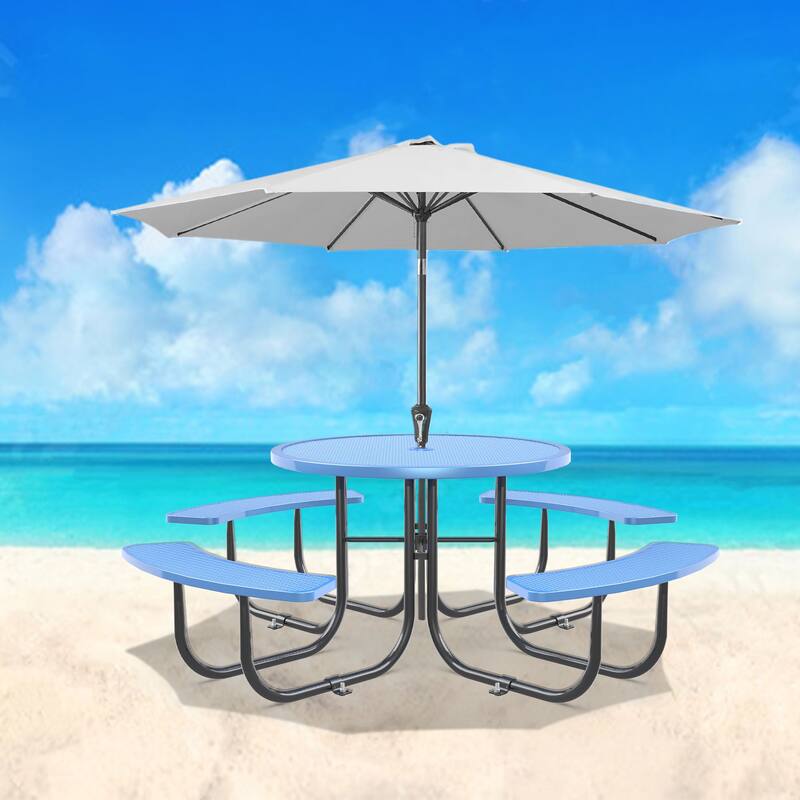 Round Outdoor Steel Picnic Table 46" with umbrella pole