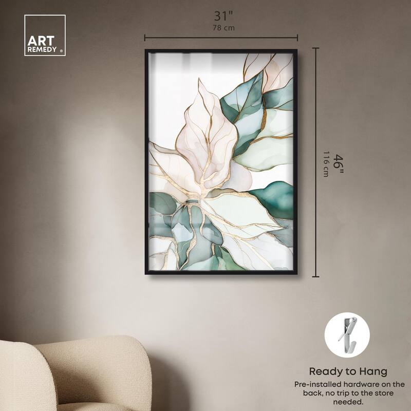 Pastel Leaves with Gold II Shadowbox by Art Remedy